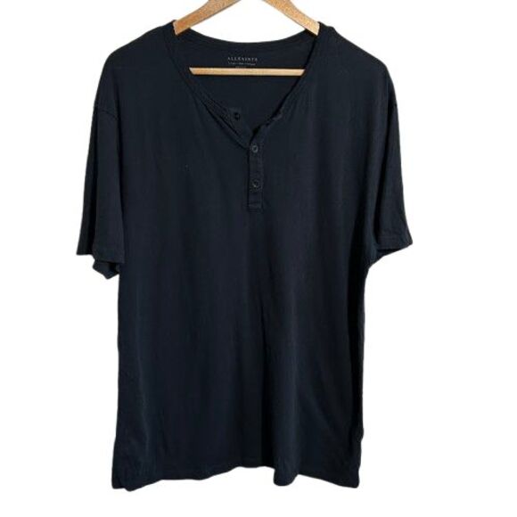 AllSaints Figure SS Henley Shirt Mens XL Black Regular Fit Casual Portugal - Picture 1 of 7